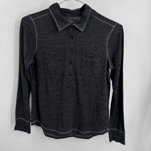 PrAna Top Womens M Gray Collared Henley Wool Blend Double Pocket Knit Top